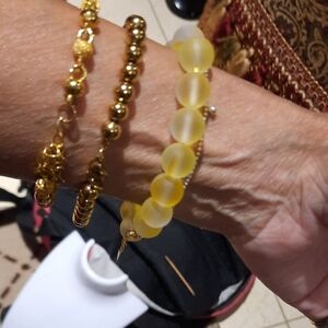 Solid 14K Yellow Gold Over Sterling Silver Genuine Agate Bead Bracelet See Fire